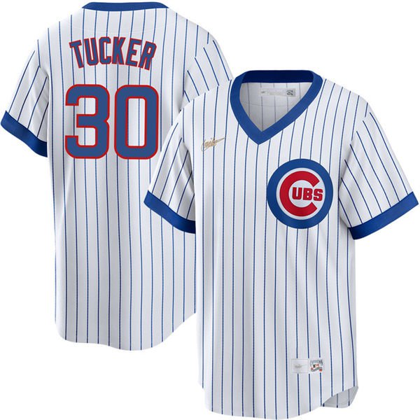 Mens CHC #30 Kyle Tucker Nike White Pullover Cooperstown Jersey