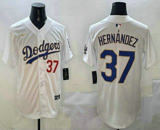 Men's Los Angeles Dodgers #37 Teoscar Hernandez Number White Gold Cool Jersey