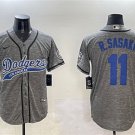 Men's Los Angeles Dodgers #11 Roki Sasaki Gray With Patch Cool Base Stitched Player Jersey