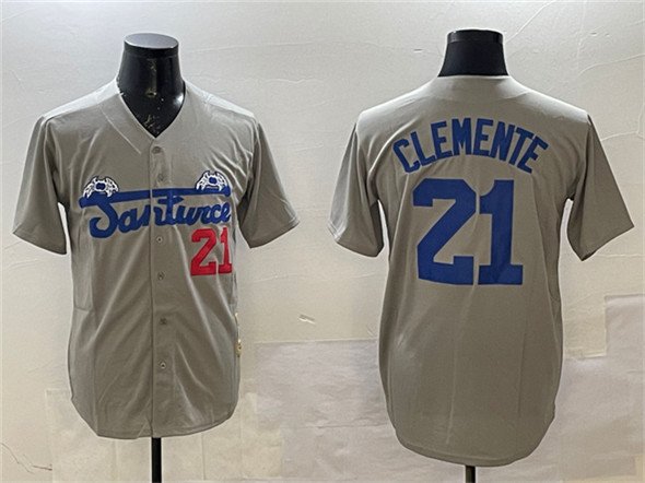 Men's Santurce Crabbers #21 Roberto Clemente Gray Cool Base Stitched Player Jersey