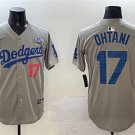 Men's Los Angeles Dodgers #17 Shohei Ohtani Gray 2024 World Series With No. 34 Patch Limited Jersey