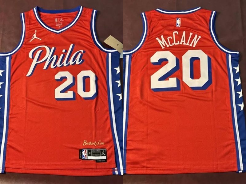 Men's & Boys 76ers #20 Jared McCain Red Statement Swingman Jersey