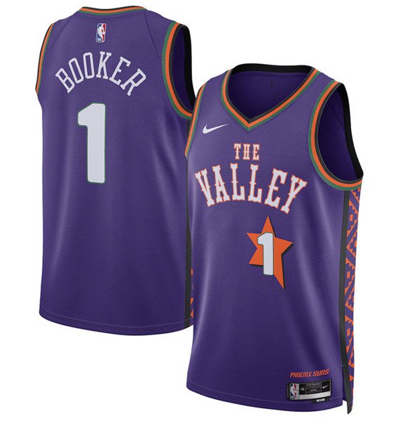 Men's Phoenix Suns #1 Devin Booker Purple 2024-25 City Edition Swingman Stitched Basketball Jersey