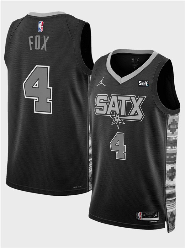 Men's & Youth Spurs #4 De'Aaron Fox Black Statement Edition Stitched Basketball Jersey