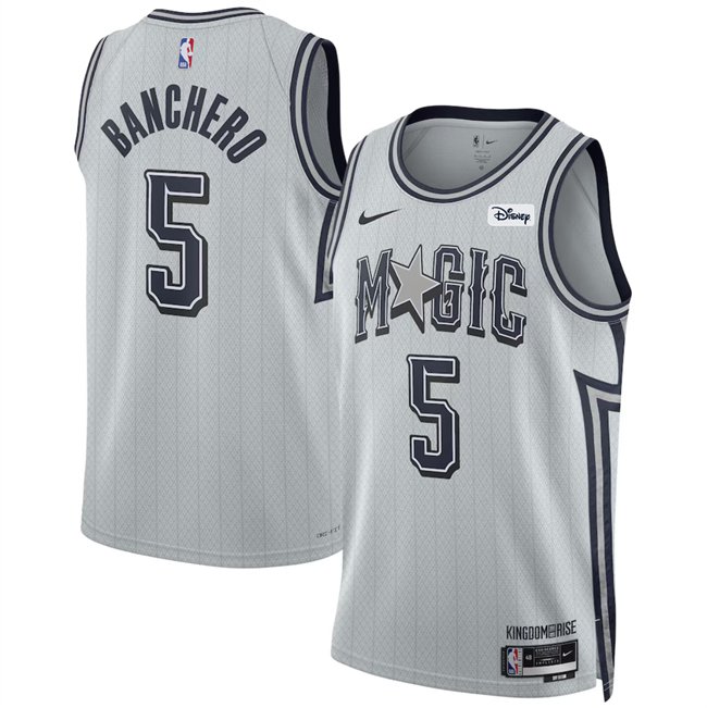 Men's Orlando Magic #5 Paolo Banchero Silver 202425 City Edition Stitched Basketball Jersey
