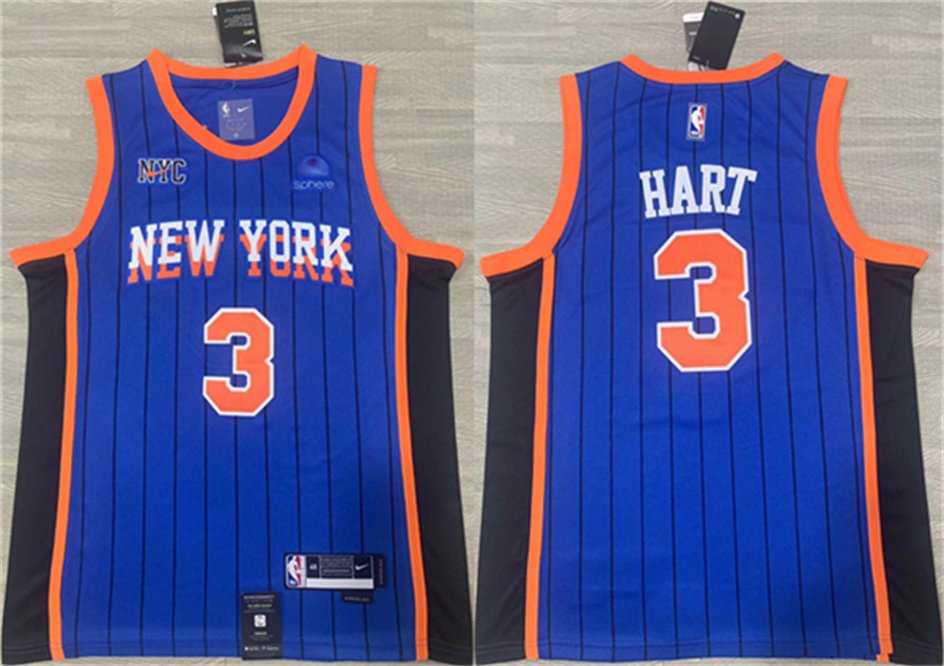 Men's Youth Knicks #3 Josh Hart Blue 2024 City Edition Stitched Basketball Jersey