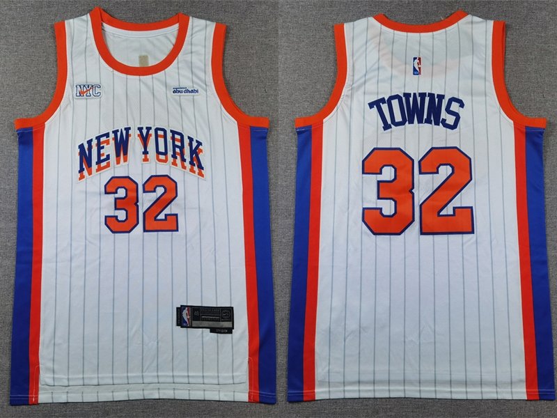 Men's New Yok Knicks #32 Karl-Anthony Towns White 2025 City Edition Swingman Stitched Jersey