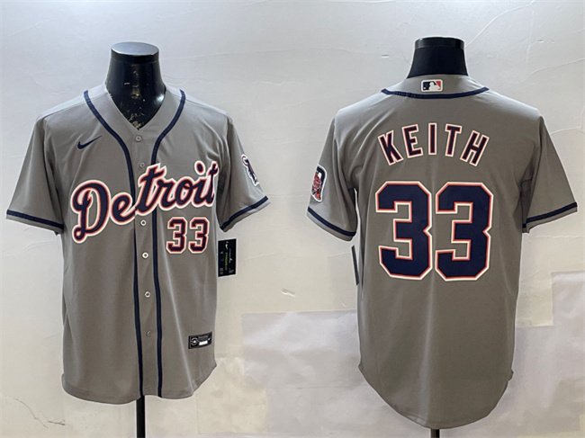 Men's DET #33 Colt Keith Gray Cool Base Stitched Player Jersey
