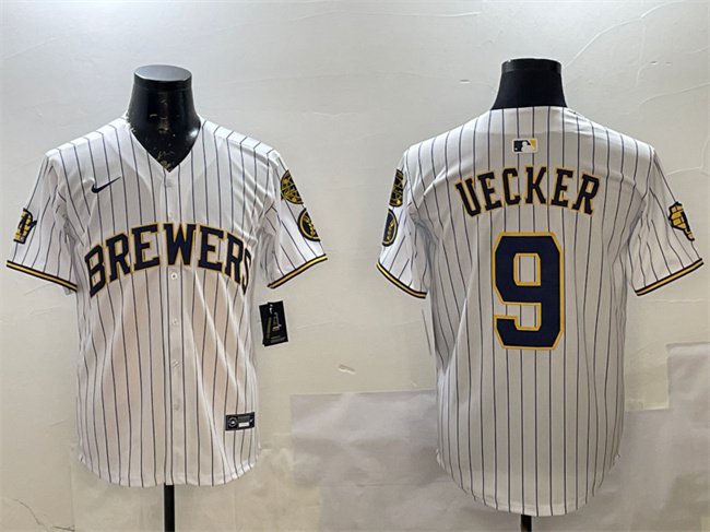 Men's MIL #9 Bob Uecker White With Home Patch Limited Stitched Player Jersey
