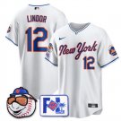 Men's NYM#12 Francisco Lindor White 2025 Spring Training Stitched Player Jersey