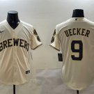 Men's MIL #9 Bob Uecker Cream With Home Patch Stitched Player Jersey