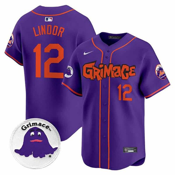 Men's New York Mets #12 Francisco Lindor Purple Grimace V2 Vapor Limited Stitched Jersey