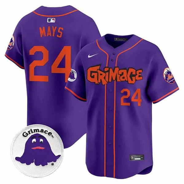 Men's New York Mets #24 Willie Mays Purple Grimace V2 Vapor Limited Stitched Player Jersey