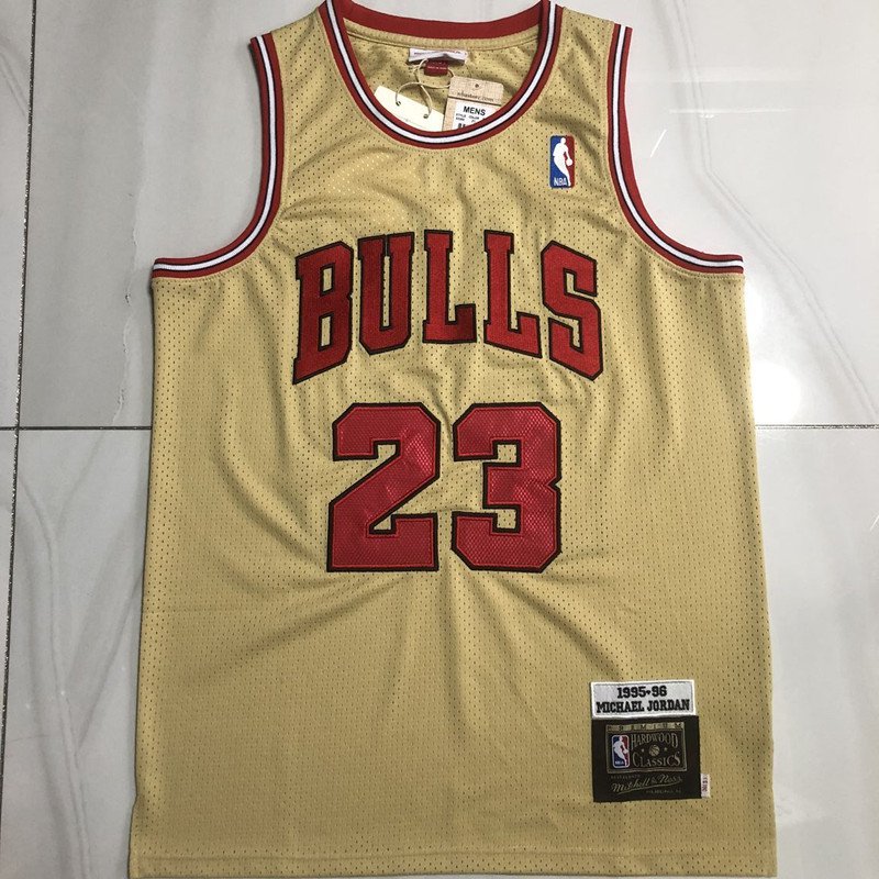 Men's Mitchell & Ness Bulls Michael Jordan Gold Throwback Basketball Jersey AU