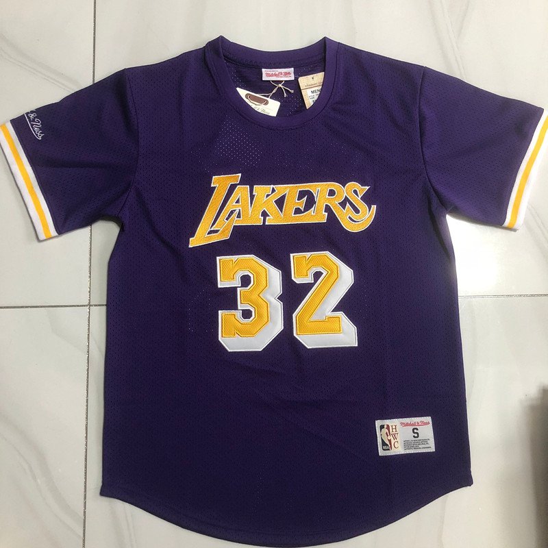 Men's Lakers #32 Magic Johnson Retro Basketball Stitched Short sleeve Purple