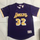 Men's Lakers #32 Magic Johnson Retro Basketball Stitched Short sleeve Purple