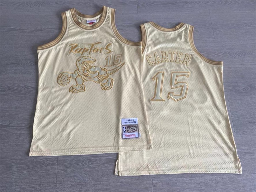 Men's Mitchell Ness Raptors #15 Vince Carter Classic Basketball Jersey Gold Cream AU