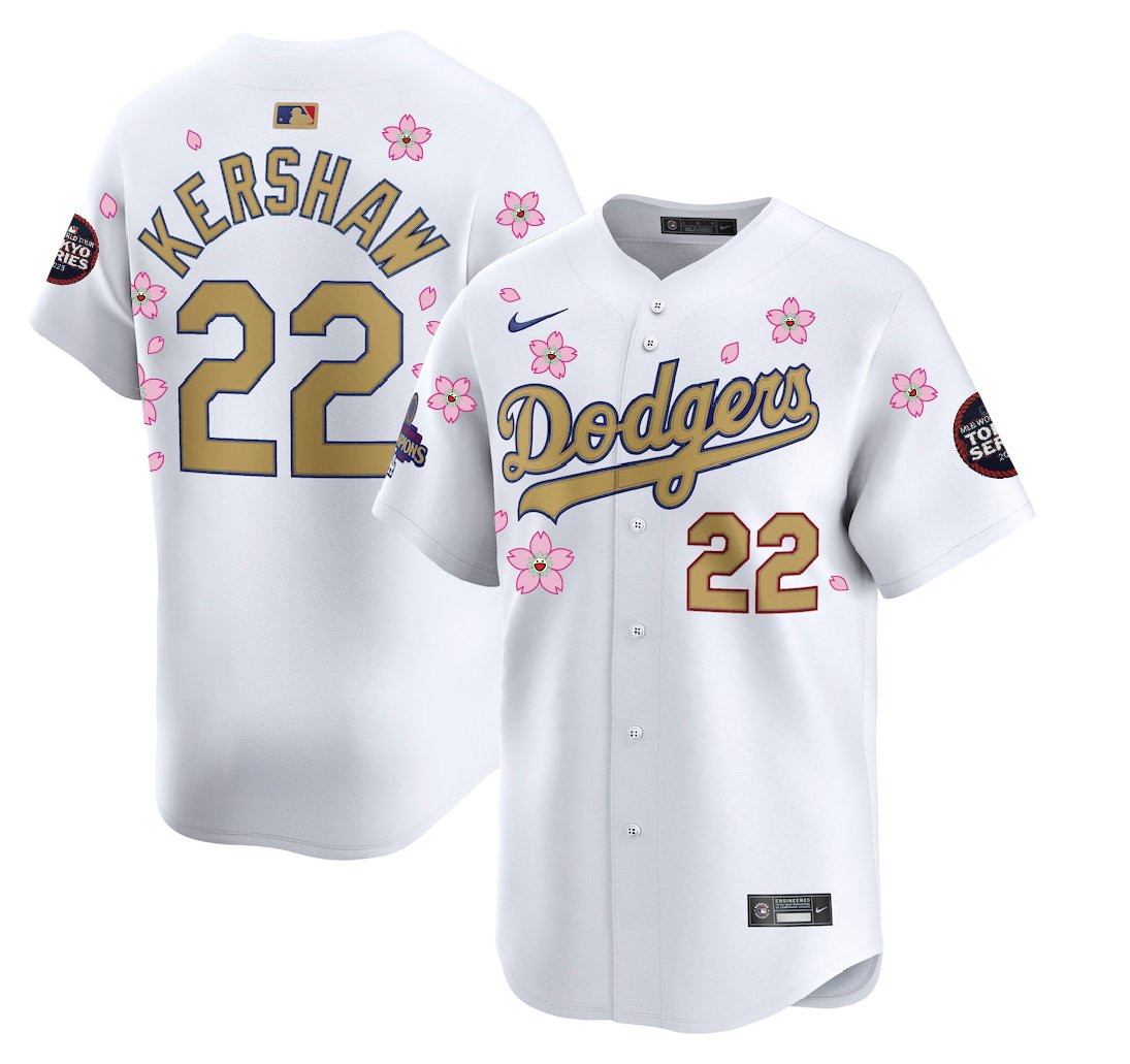 Dodgers #22 Clayton Kershaw World Tour Tokyo Series Home Gold Collection Limited Jersey White