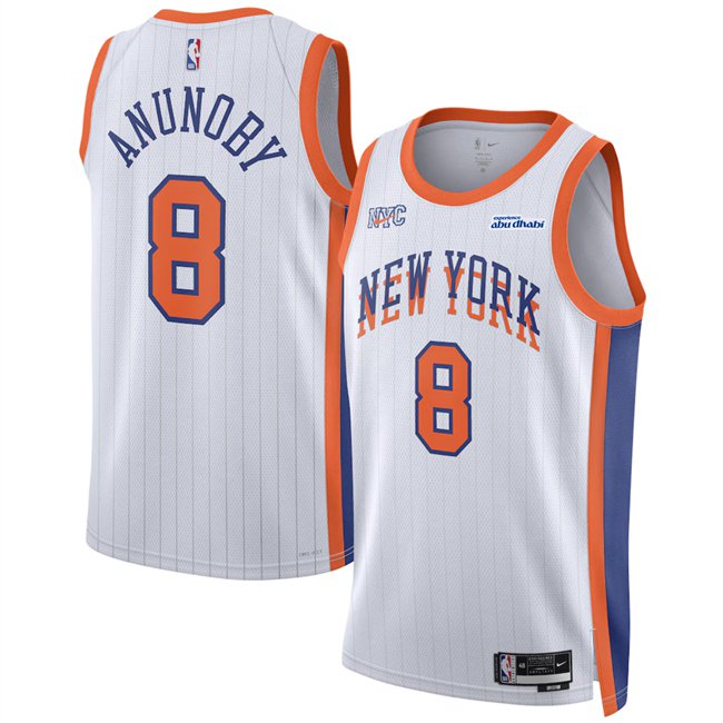 Men's New Yok Knicks #8 OG Anunoby White 202425 City Edition Stitched Basketball Jersey
