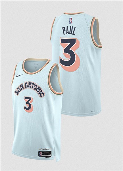 Men's San Antonio Spurs #3 Chris Paul Light Blue 202425 City Edition Stitched Basketball Jersey