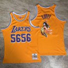 Men's One Piece Lakers Luffy #5656 Yellow Embroidered Jersey