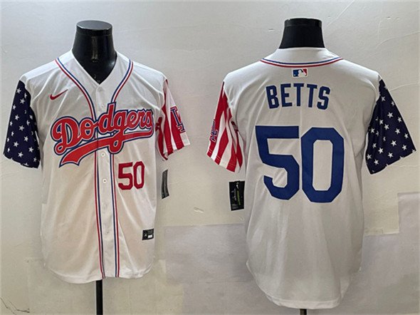 Men's LAD #50 Mookie Betts White Limited Stitched Player Jersey