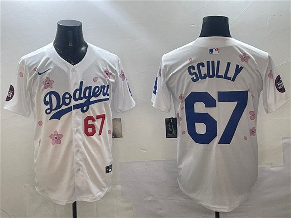 Men's Los Angeles Dodgers #67 Vin Scully White 2025 Tokyo Series Limited Stitched Player Jersey