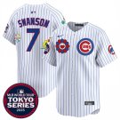 Men's CHC #7 Dansby Swanson White 2025 Tokyo Series Limited Stitched Player Jersey