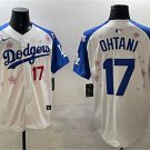 Men's Los Angeles Dodgers #17 Shohei Ohtani White/Royal 2025 Tokyo Series Limited Stitched Jersey