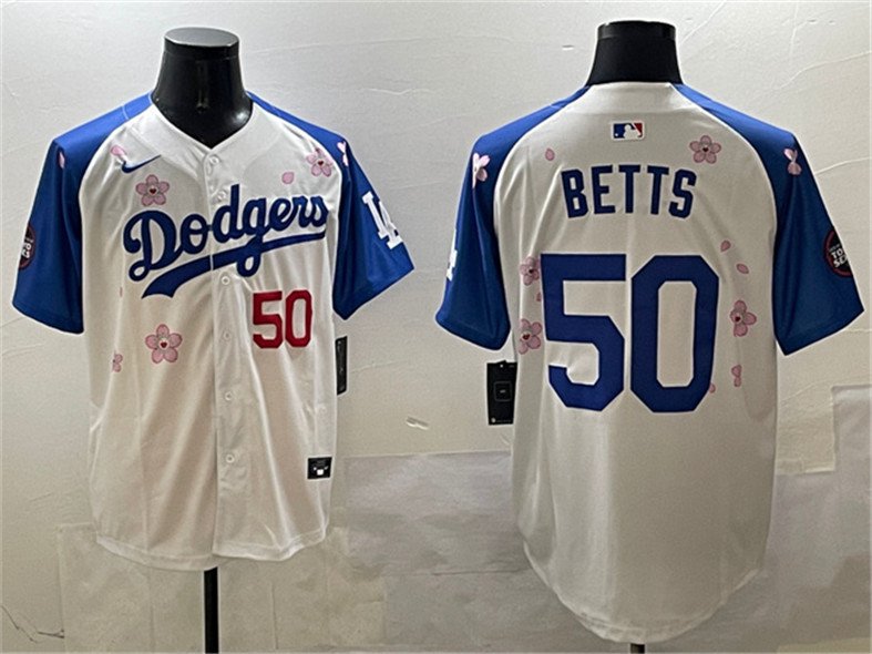 Men's LAD #50 Mookie Betts White/Royal 2025 Tokyo Series Limited Stitched Jersey