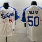 Men's Los Angeles Dodgers #50 Mookie Betts White/Royal 2025 Tokyo Series Limited Stitched Jersey