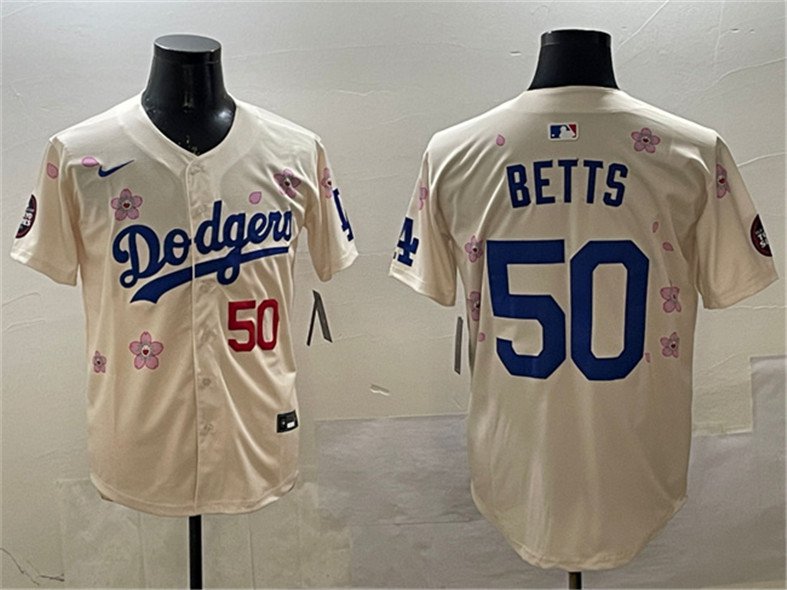 Men's Los Angeles Dodgers #50 Mookie Betts Cream 2025 Tokyo Series Limited Stitched Player Jersey