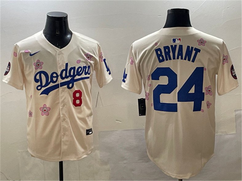 Men's LAD Front #8 Back #24 Kobe Bryant Cream 2025 Tokyo Series Limited Jersey