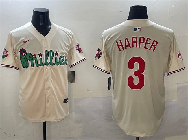 Men's PHI #3 Bryce Harper Cream Phanatic Limited Stitched Jersey