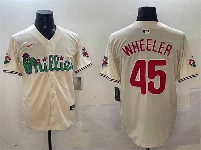 Men's PHI #45 Zack Wheeler Cream Phanatic Limited Stitched Jersey
