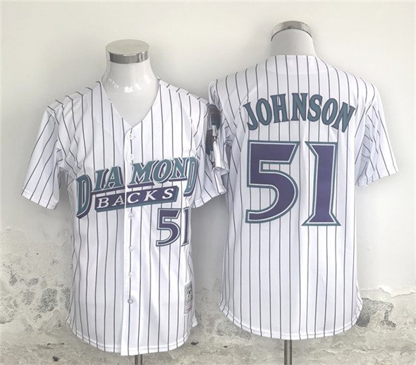 Men's ARI #51 Randy Johnson White Throwback Cool Base Stitched Jersey