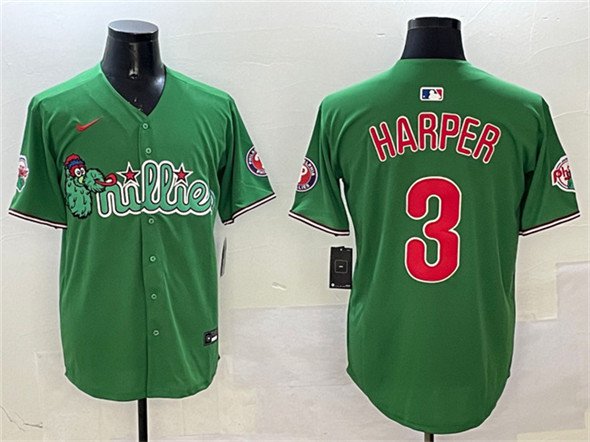 Men's PHI #3 Bryce Harper Green Phanatic Limited Stitched Jersey