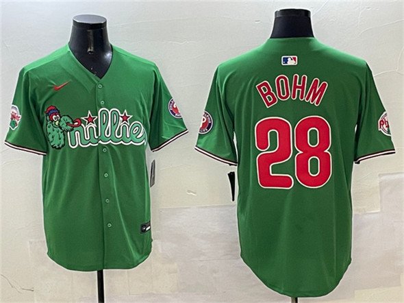 Men's PHI #28 Alec Bohm Green Phanatic Limited Stitched Jersey