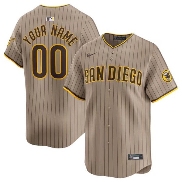 Any Size San Diego Padres Custom Name & Number Baseball Jersey Tan Brown