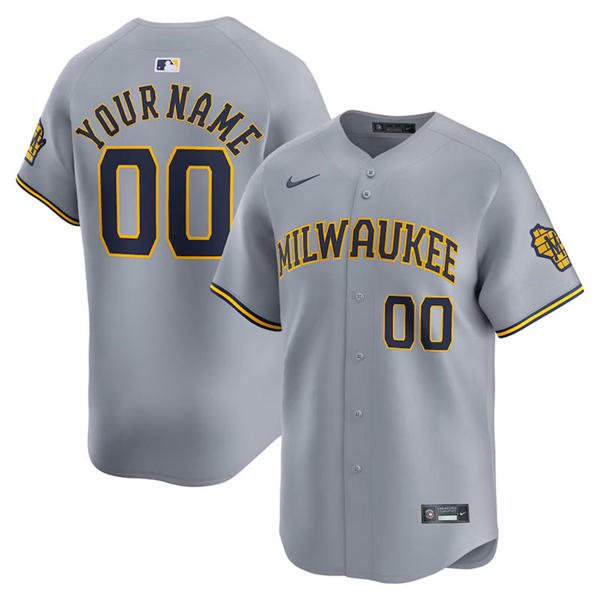 Any Size Milwaukee Brewers Custom Baseball Jersey Gray