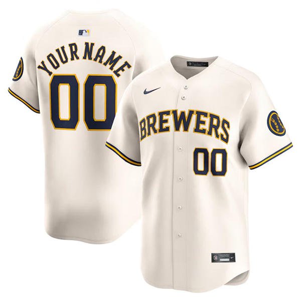 Any Size Milwaukee Brewers Custom Baseball Jersey Cream