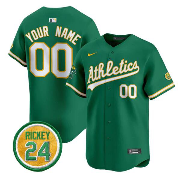 Men's Oakland Athletics Active Player Custom Green Rickey Henderson Patch Vapor Jersey
