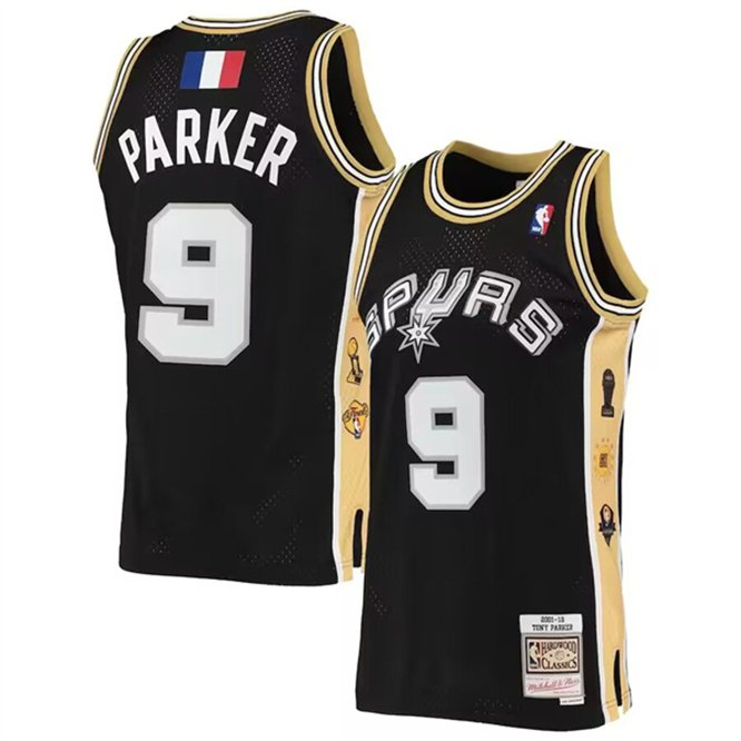 Men's San Antonio Spurs #9 Tony Parker Black 2001-02 Hardwood Classics Swingman Jersey