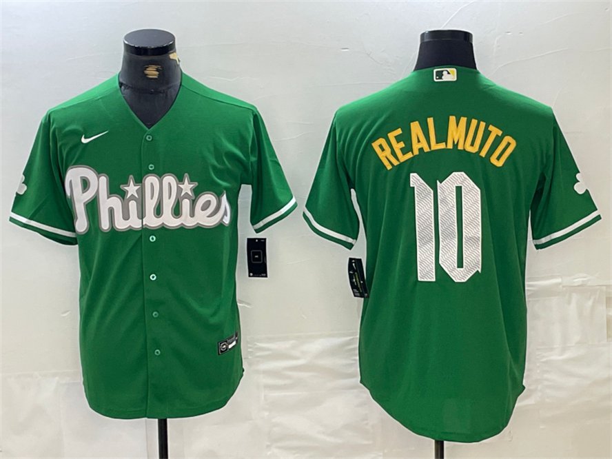 Men's PHI #10 J.T. Realmuto Kelly Green Cool Base Jersey