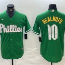 Men's Philadelphia Phillies #10 J.T. Realmuto Kelly Green Cool Base Jersey