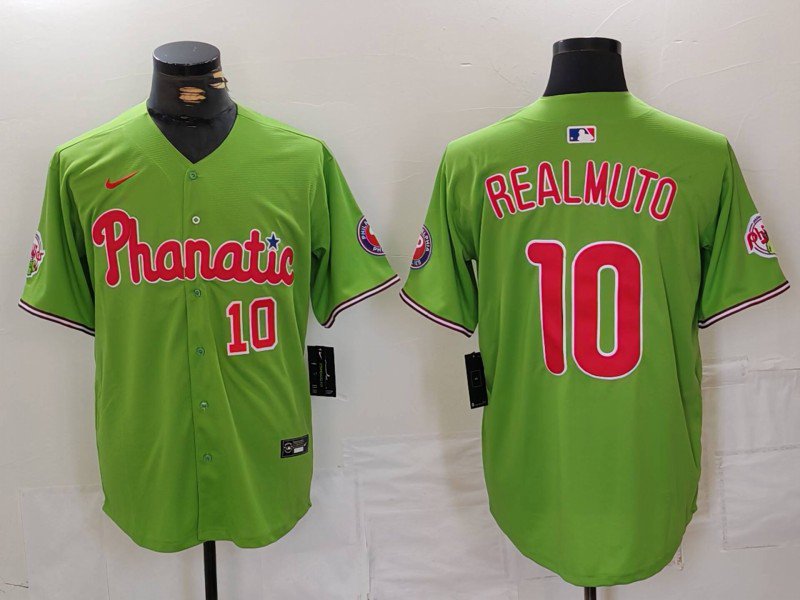 Men's PHI #10 JT Realmuto Number Green Stitched Cool Player Jersey