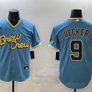 Milwaukee Brewers #9 Bob Uecker Powder Blue City Connect With Patch Cool Base Jersey