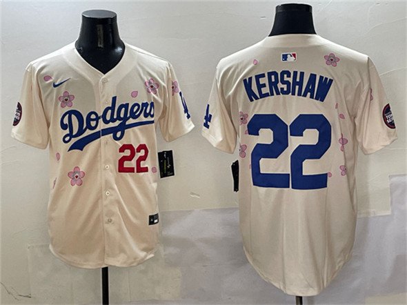 Men's LAD #22 Clayton Kershaw Cream 2025 Tokyo Series Limited Stitched Jersey