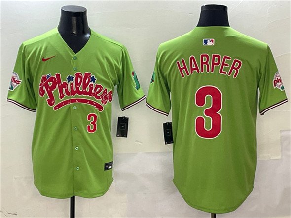 Men's PHI #3 Bryce Harper Light Green Phanatic Limited Stitched Jersey