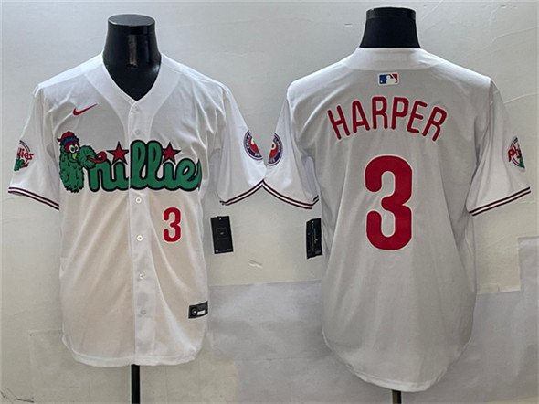 Men's PHI #3 Bryce Harper White Phanatic Limited Stitched Jersey